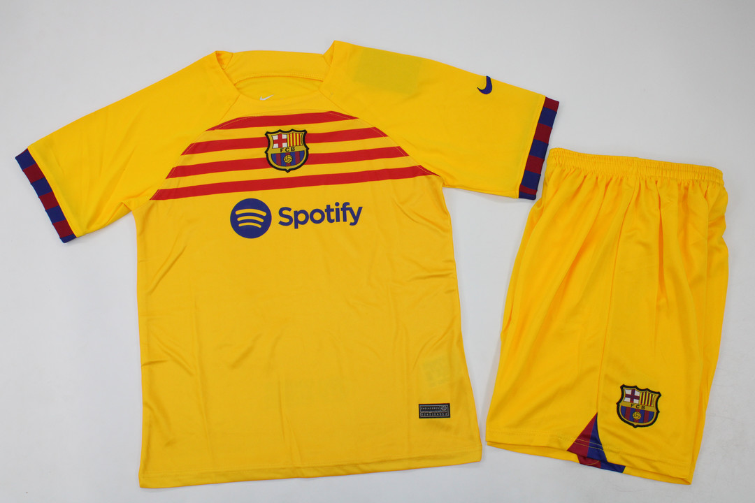 Kids-Barcelona 22/23 Fourth Yellow Soccer Jersey